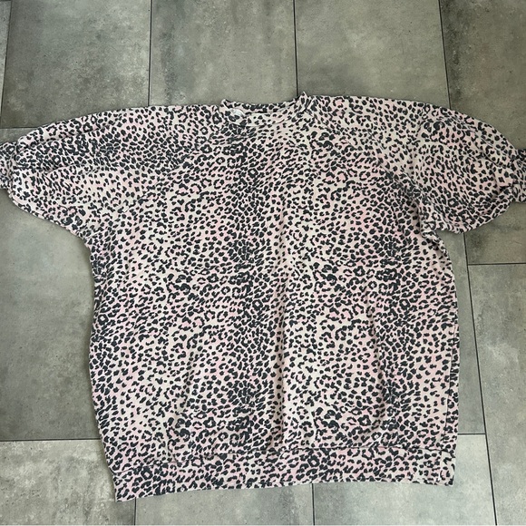 Ragdoll pink black leopard print short sleeve oversized sweatshirt SMALL - Picture 3 of 6